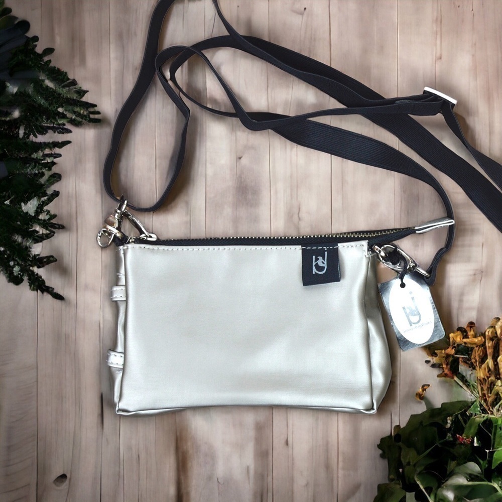 Jenny’s Bag Works Pewter Metallic Small Crossbody Bag, NEW